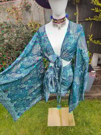 Image 5 of Pefkos co ord sarong set Turquoise tassels 