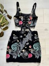 Galaxies embroidered tulle black skirt, corset and scrunchie