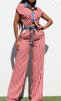 Image 1 of Do It For Me Striped Woven Top and Pants Set 