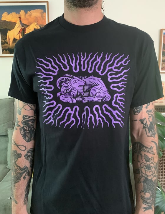 Image of Flaming Goat Purple on Black