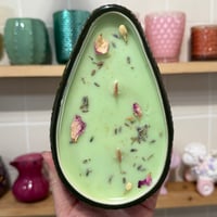 Image 1 of lime + basil scented avocado candle