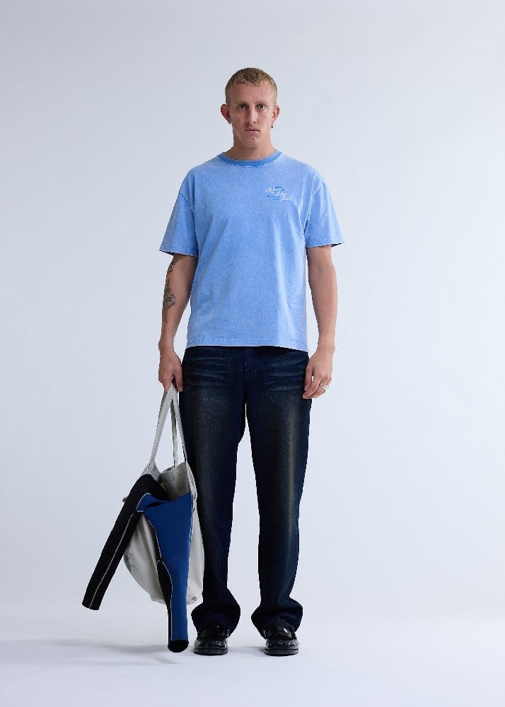 Image of NEW AMSTERDAM SURF ASSOCIATION WELCOME TO PALMBEACH TEE BLUE