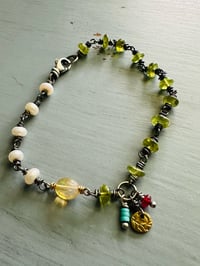 Image 11 of pearl and gemstone charm bracelet . sterling and 22k gold