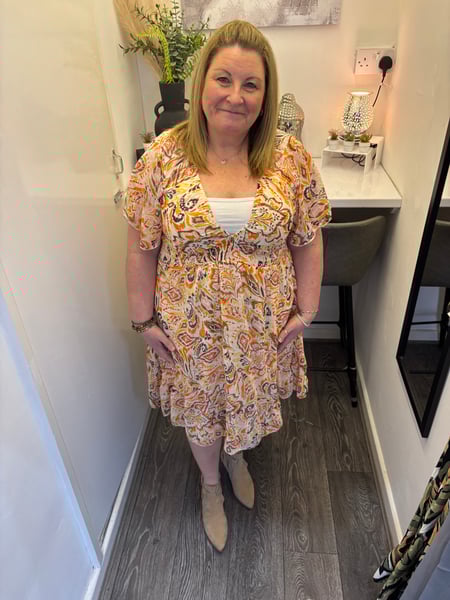 Image of PAISLEY PRINT V-NECK SHIRRED MINI DRESS