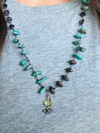 Image 9 of  turquoise petal and gemstone necklace with opal fringe pendant