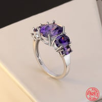 Image 2 of 925 Sterling Silver Amethyst Finger Ring For Women Fashion Wedding Jewelry Gifts