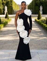 Image 1 of STATEMENT 3DFLOWERS ONESHOULDERBANDAGE MAXIDRESS