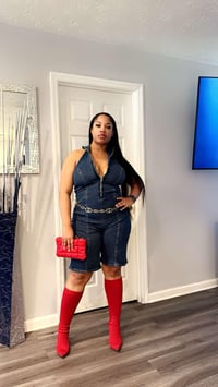 Image 1 of Capture This Halter Denim Backout Romper 