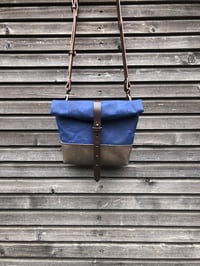 Image 2 of Day Bag In Navy Blue Waxed Canvas With Oiled Leather Base