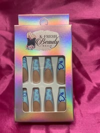 Nails - Long (Blue Tips/Hearts)