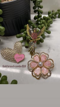Gold pink parrot brooch combo 