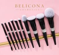 Image 1 of  10 Piece Black Makeup Brushes Rhinestone Brush Set