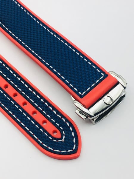 Image of 20mm-22mm blue/red Nylon silicone Rubber Watch Strap Band,Omega seamaster Planet Ocean.