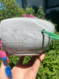 Image 4 of Sgraffito Hen Decorated Medium Yarn Bowl