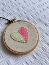 Image 2 of 3” green and pink heart embroidery hoop