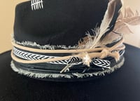 Image 4 of Black Fedora Hat Layered Print and Feather Band