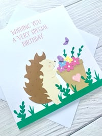 Image 2 of Handmade Hedgehog Birthday Card - Cute Animal Card with Flower Pot - Perfect for Nature Lovers