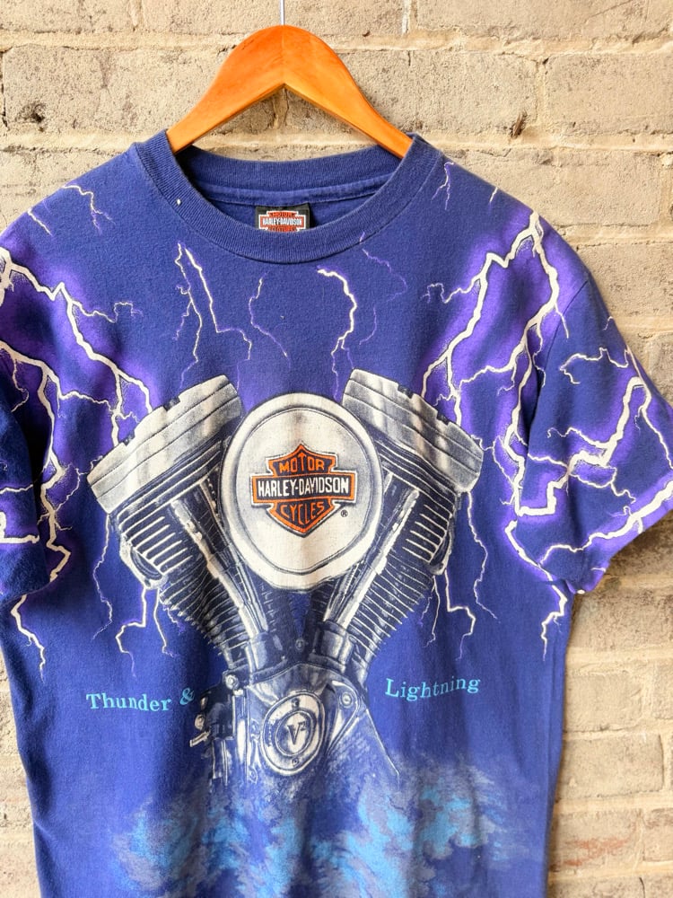 Image of Rare 90’s Vintage Harley Davidson Thunder & Lightning Single-Stitched Tee, SIZE: LARGE