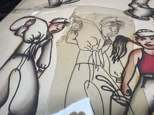 Image of Original 1950’s “Painless Nell” Bowen “US Navy Sailor” Acetate Stencil with 11x14 print.