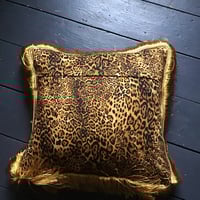 Image 2 of Leopard Virgin De Guadalupe Cushion Cover with black or gold fringe