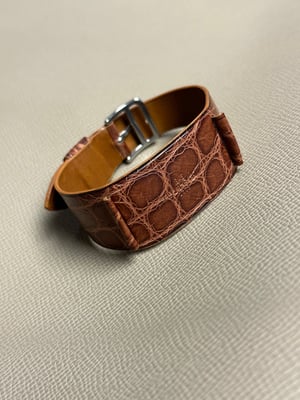 Image of One Piece Bund Strap - Vintage Double Brown Alligator Flank