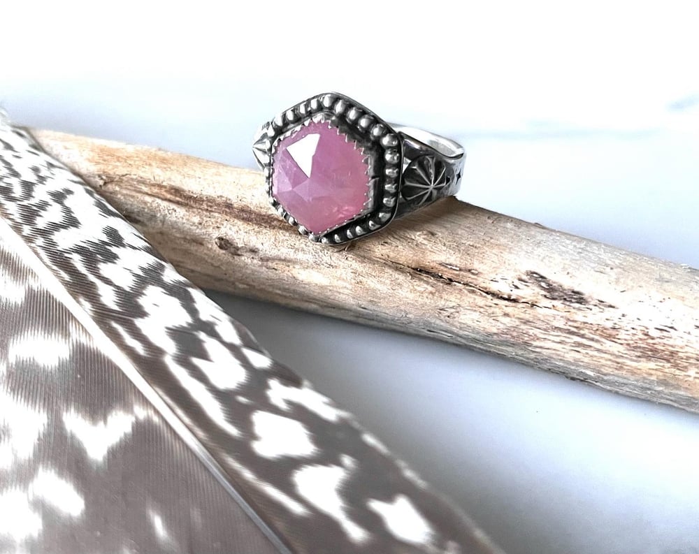 Image of Sterling Silver Handmade Celestial Pink Sapphire Ring 925