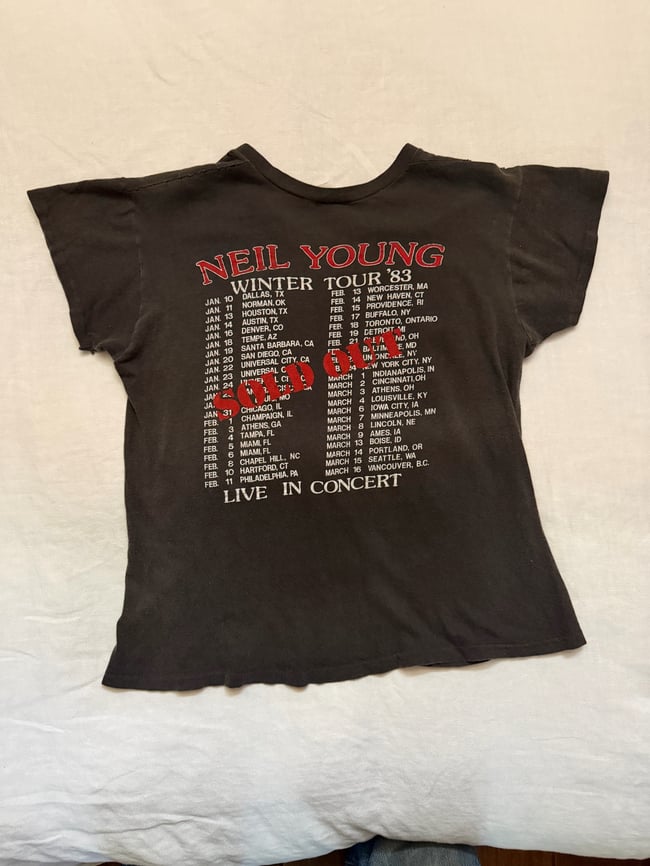 vintage Neil Young concert t shirt tee 80s 70s