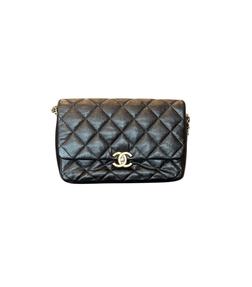 Image of Chanel Medium Quilted Caviar Chain Melody Flap Handbag 6-2009