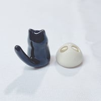 Image 6 of Glow In Dark Black Cat With Skull Mask White Gold Version Ceramic Figurine 3