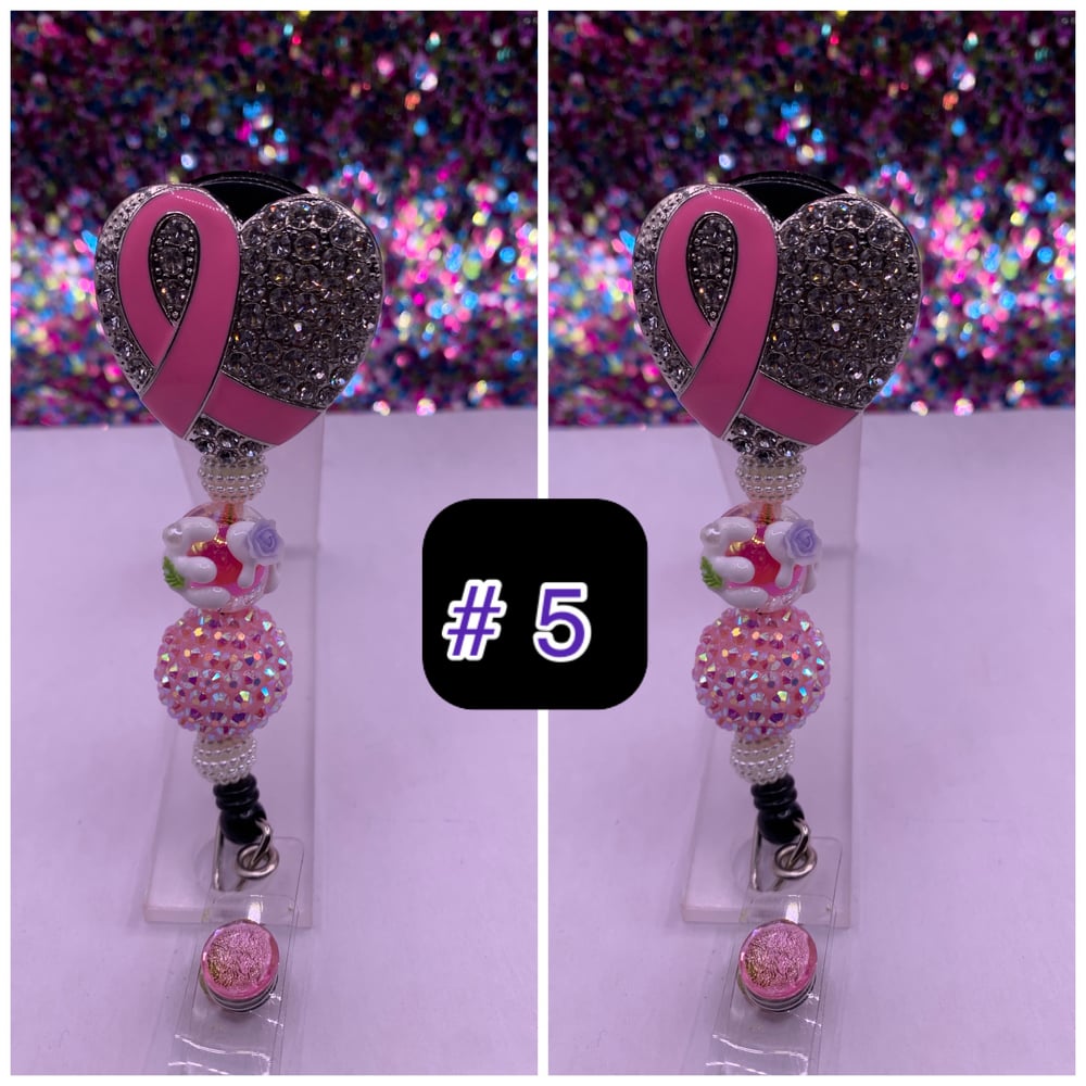 Image of Pink Ribbons Badge Holder 