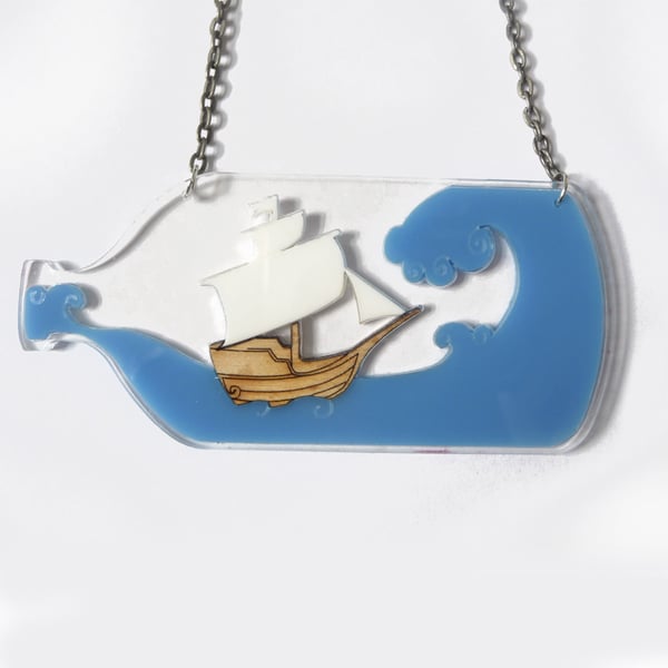 Image of Ship in a Bottle Necklace 
