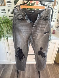 Image 1 of Fashion Nova black wash distressed denim jeans 