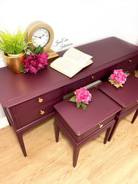 Image 2 of Stag Minstrel Bedroom Furniture Set - Dressing Table and 2x Bedside Tables painted in purple 