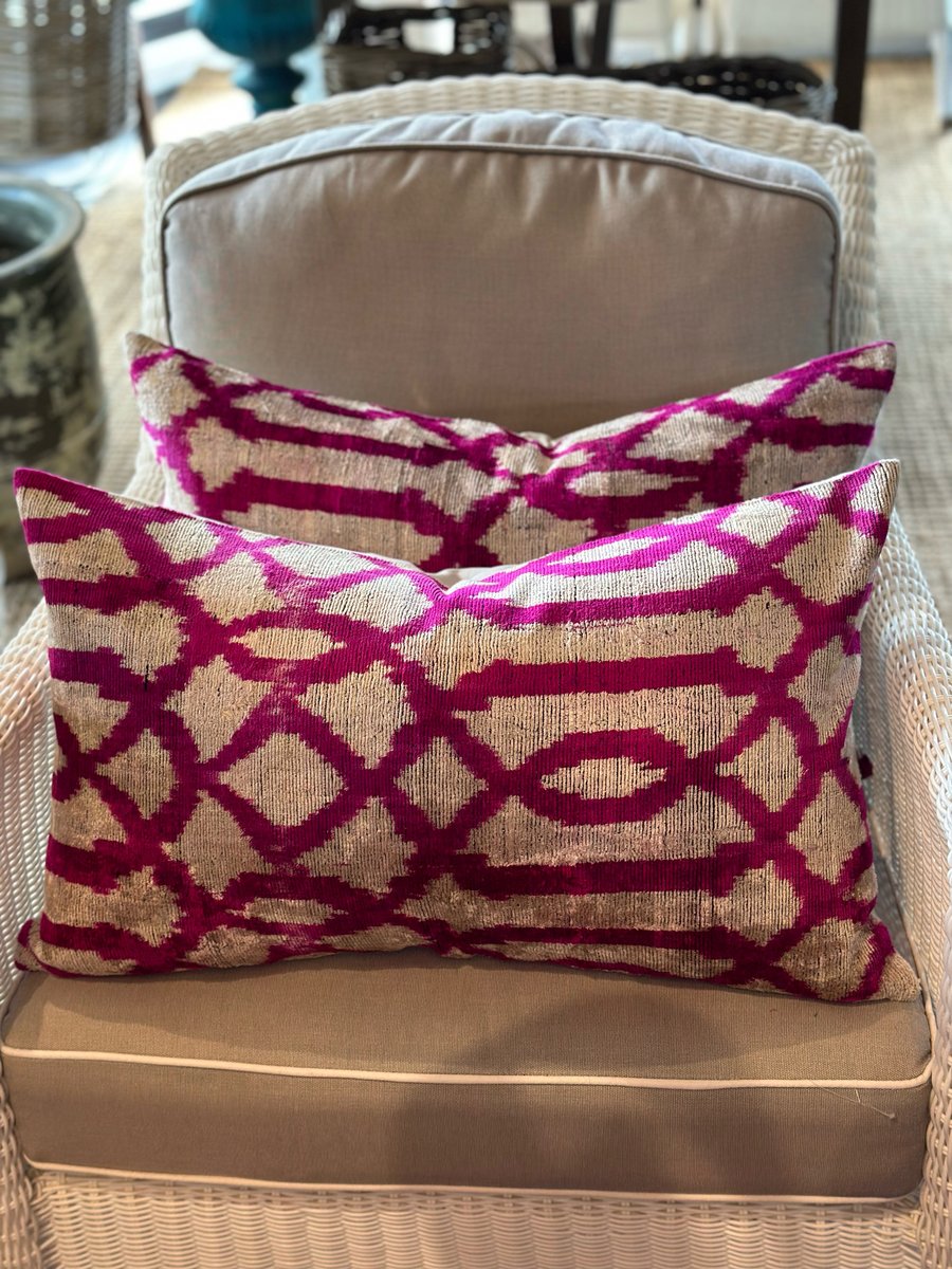 Image of Magenta Ikat Velvet Cushion 