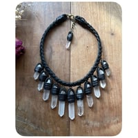 Image 3 of The Empress Necklace - Clear Quartz Crystals and Black Kodiak Leather Deux