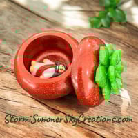 Image 2 of Round Red with Green flower Prayer/Trinket Box