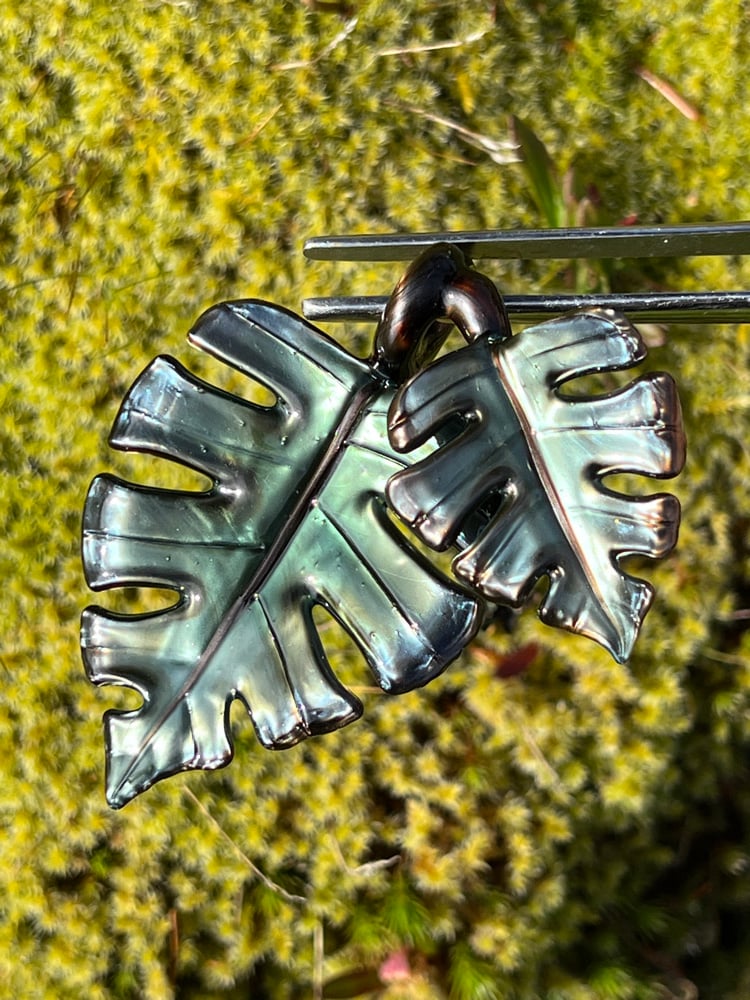 Image of Metallic Green Double Monstera Leaf Pendant