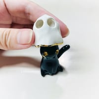 Image 2 of Black Cat With Ghost Mask Figurine