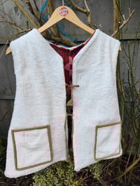 Image 3 of Woodstock Reversible Gilet - Vintage kantha fabric and white teddy fur