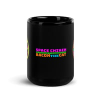 Image 2 of SPACE CHIKEN AND BACON THE CAT Black Glossy Mug