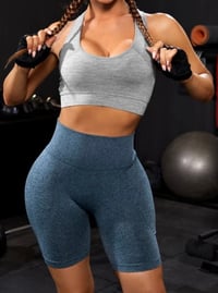 Image 1 of Seamless Contrast Binding Marled Knit Sports set