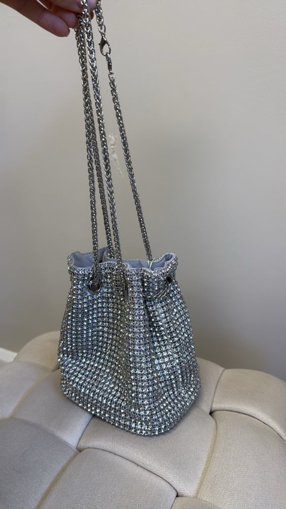 All silver diamanté bucket bag  