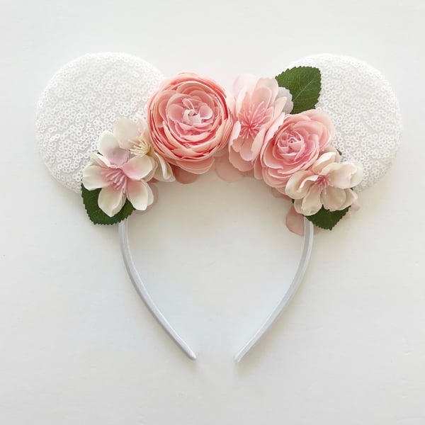 Image of White Ears with Blush Pink Florals 