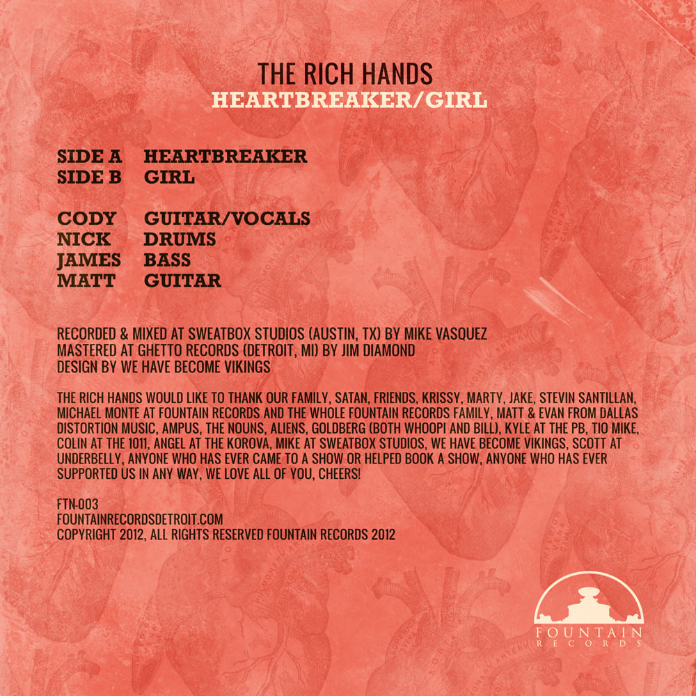 Image of FTN-003 - THE RICH HANDS - HEARTBREAKER b/w GIRL (SOLD OUT!)