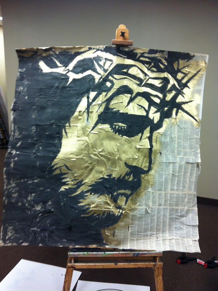 Image of hand painted (live) Jesus print on bible pages