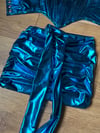 Handmade Alien tie up wet look, foil skirt