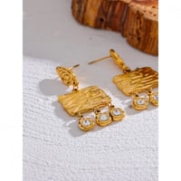 Image 1 of PALOMA Geometric Textured 18ct Dangle Earrings with Cubic Zirconia Stones