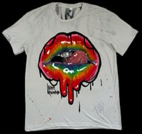 Image 1 of “RAINBOW BRIGHT” HAND PAINTED T-SHIRT LARGE 