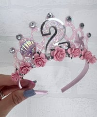 Image 3 of Mermaid birthday tiara crown In pinks & silver 