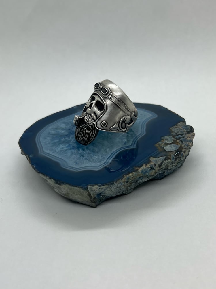 Image of Silver Skull w/ beard and helmet ring 